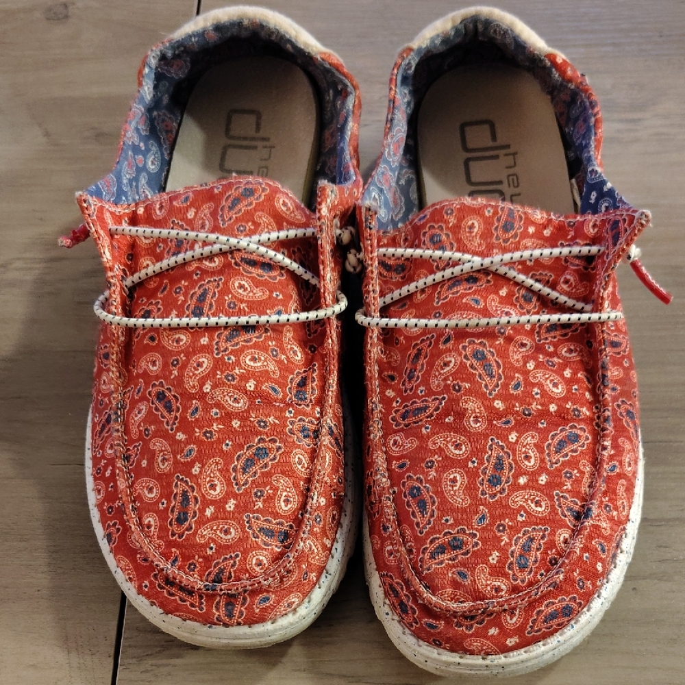 Hey Dude Women's Red Paisley Canvas Moccasins